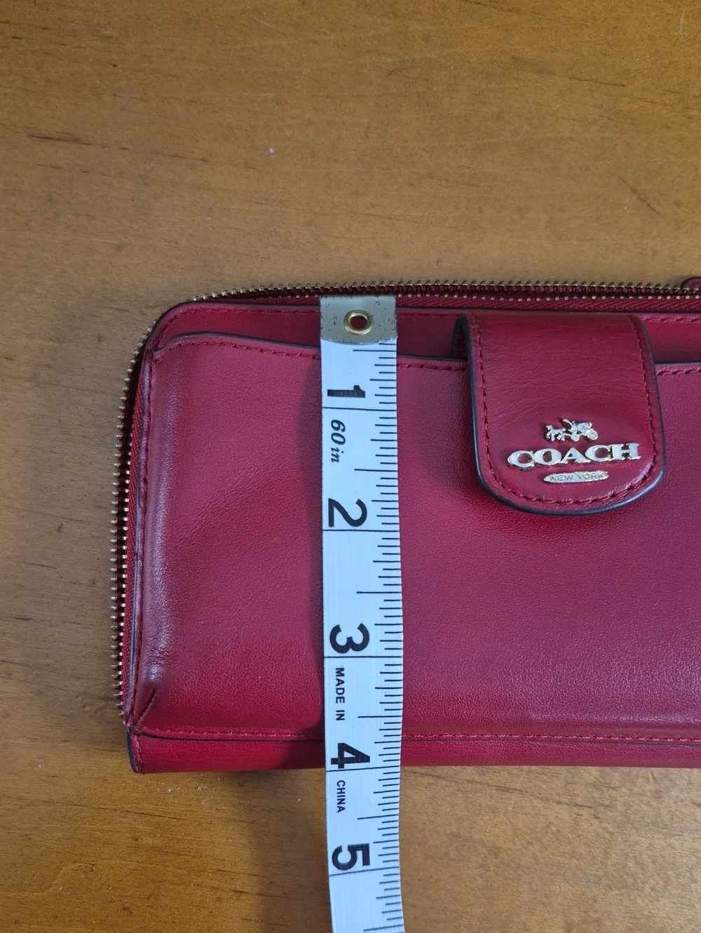 Coach Red Leather Wristlet Clutch with Logo Tab